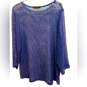 Piccadilly Blue Open Net Lace Top With Blue Sparkly Sequins 3/4 Sleeve Size M